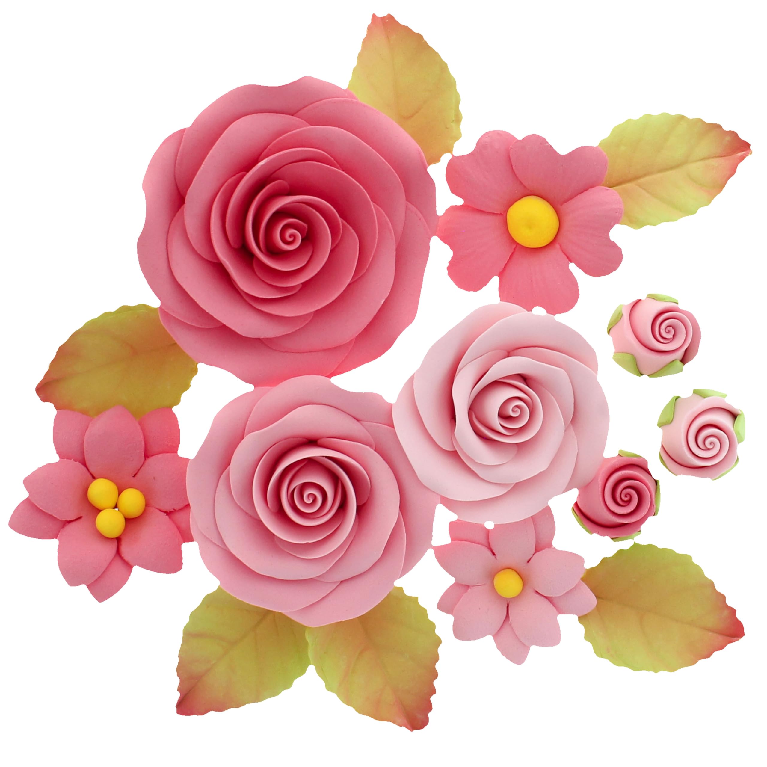 Global Sugar ArtRoses & Blossoms Sugar Cake Flowers Set, Pink, 9 Count with leaves by Chef Alan Tetreault