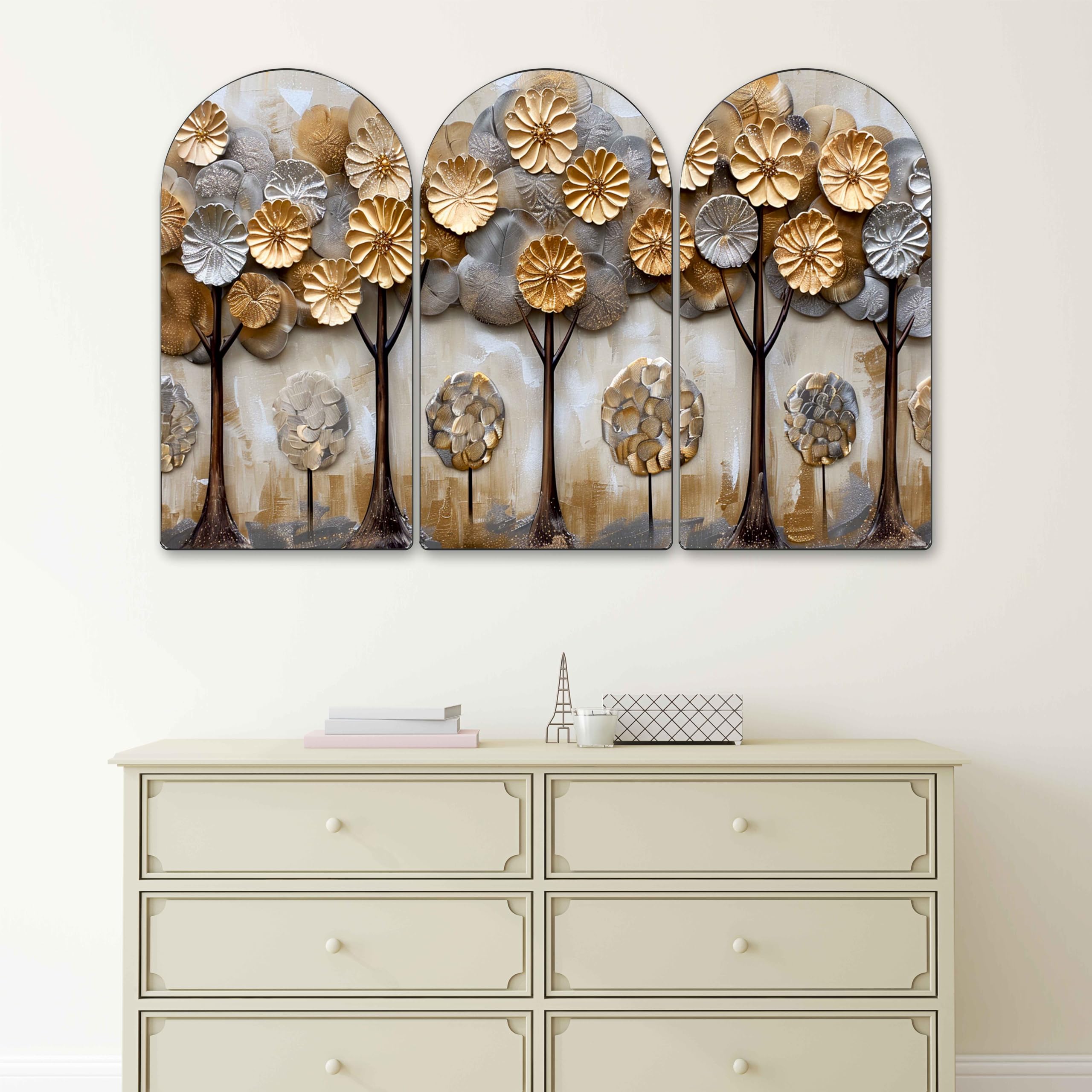 Livin'luxe Golden Tree Arch Shape 3 Panel Wall Painting Set -29 Livin'luxe Golden Tree Arch Shape 3 Panel Wall Painting Set -29