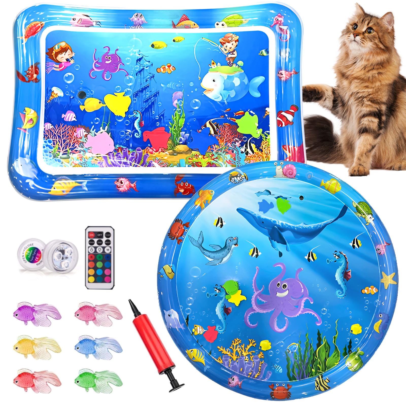 Yizemay 2pcs Water Sensor Play Mat for Pets, Cat Play Mats Interactive Toy, Cooling Mat for Cats, Tummy Time Water Mat for Infants and Toddlers Baby Toys for 3 to 24 Months.