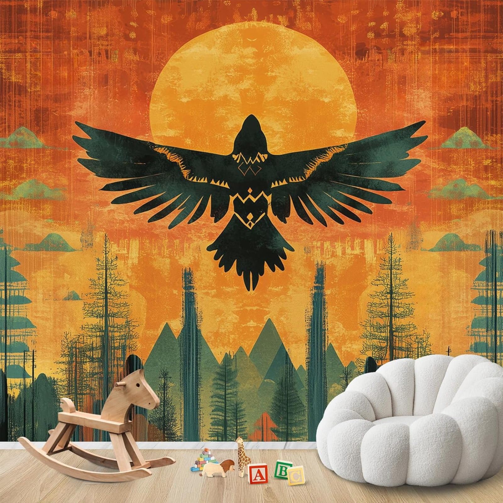 hgjdjhnf Photo Wallpaper Eagle Ethnic Bird Motif Native American ModernWallpaper Living Room Bedroom Children's RoomDecoration Motif Wallpaper,200cmx140cmSticker - Background- Painting