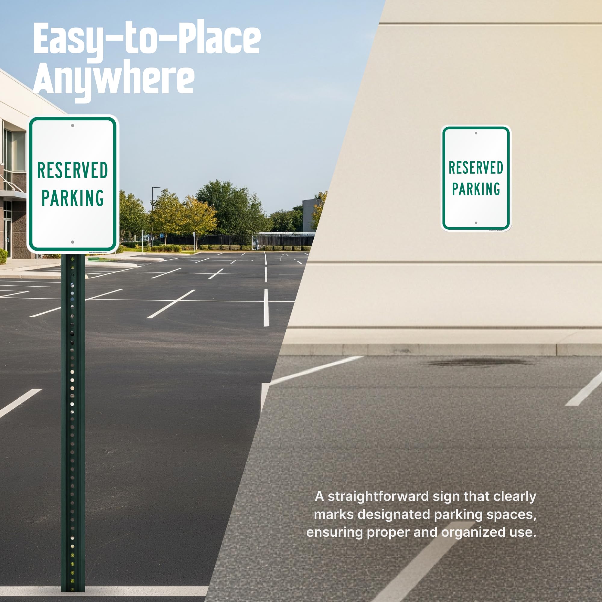 SmartSign Señal de aparcamiento reservado de 18 x 12 pulgadas, compuesto de aluminio de 2 mm de grosor, agujeros preperforados, fabricado en Estados Unidos, verde y blanco
