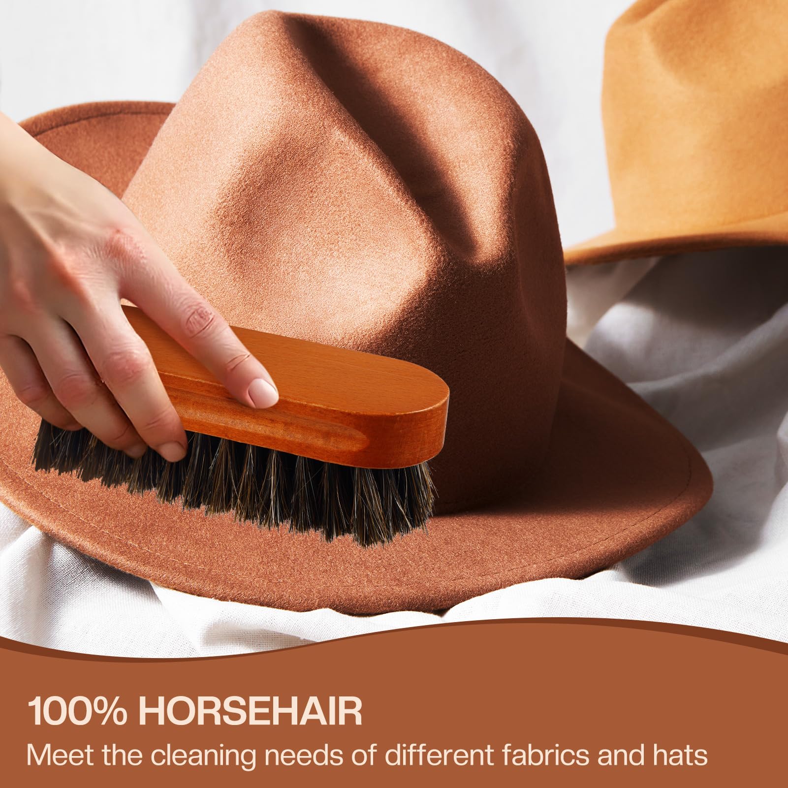 4-teiliges Rosshaar-Filzhutbürsten-Set mit Reinigungsschwamm, Cowboyhut, Holz-Fedora-Hut, Reinigungsset, Baseballkappe, Fusselbürste, entfernt Staub für Haare, Möbel, Anzüge, Kleidung (Stil D)