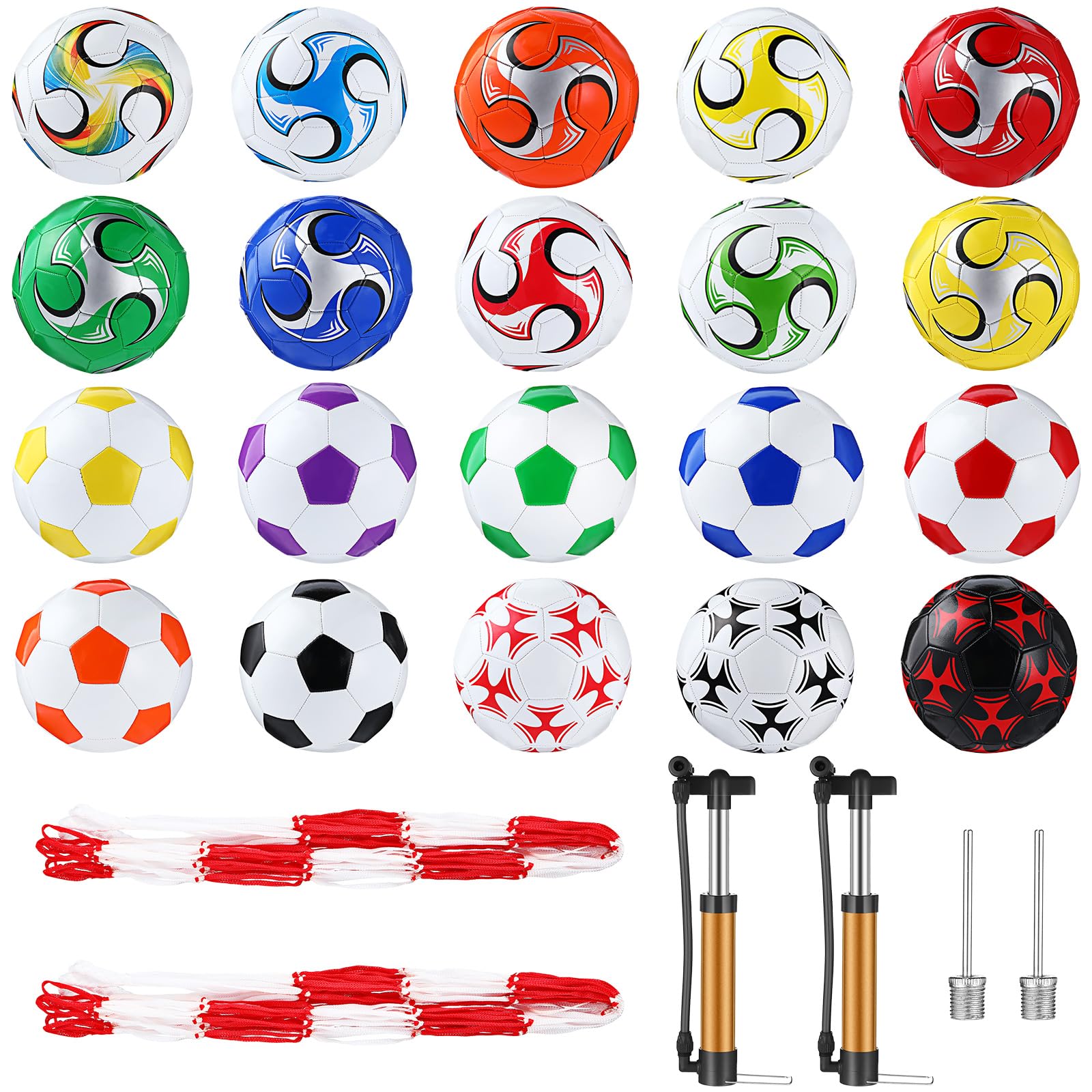 20 Pcs Sports Soccer Balls with Pump and Storage Bag Christian Charity Donation Supplies Classic Soccer Ball Bulk Indoor Outdoor Soccer Training Ball for Kids and Adults Multi Color