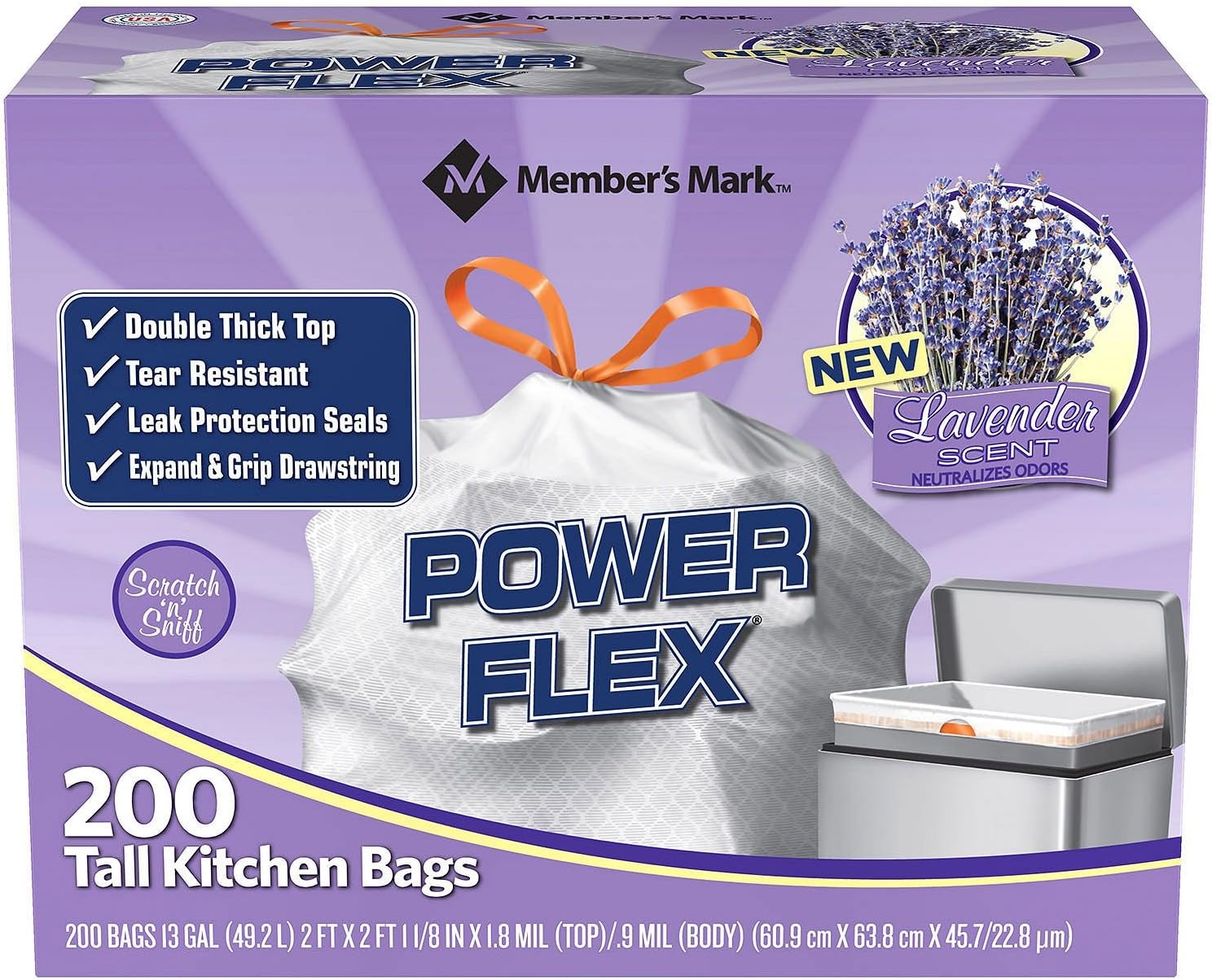 Members Mark Power Flex Tall Kitchen Drawstring Trash Bags