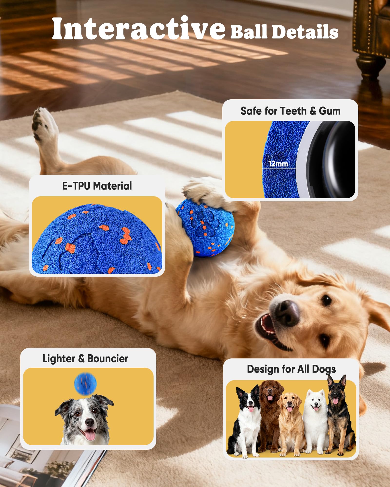 Juguete interactivo inteligente para perros, rotación automática, juguetes masticables rebotantes, material E-TPU, IPX7 impermeable, bola rodante activa para perros medianos y grandes, los mantiene