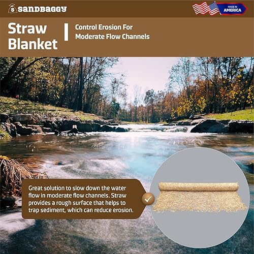 Miniatura 6 de Sandbaggy Rollos de estera de pajilla, manta de control de erosión de doble red para pendientes, canales de flujo moderado, siembra de césped, 4