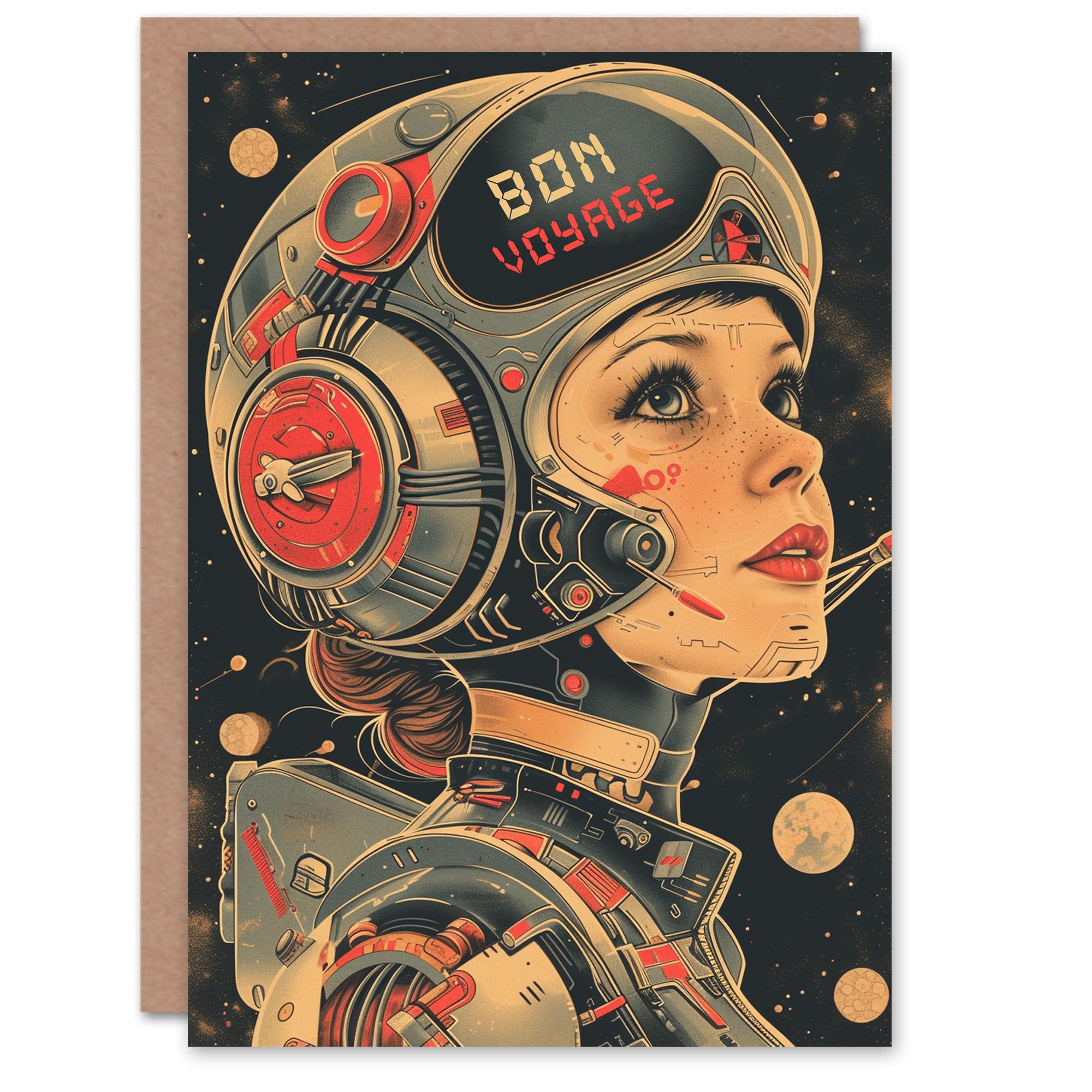 Artery8 Farewell Card Bon Voyage Space Cadet Woman Astronaut For Her Gran Sister Niece Daughter Wife Woman Greeting Card
