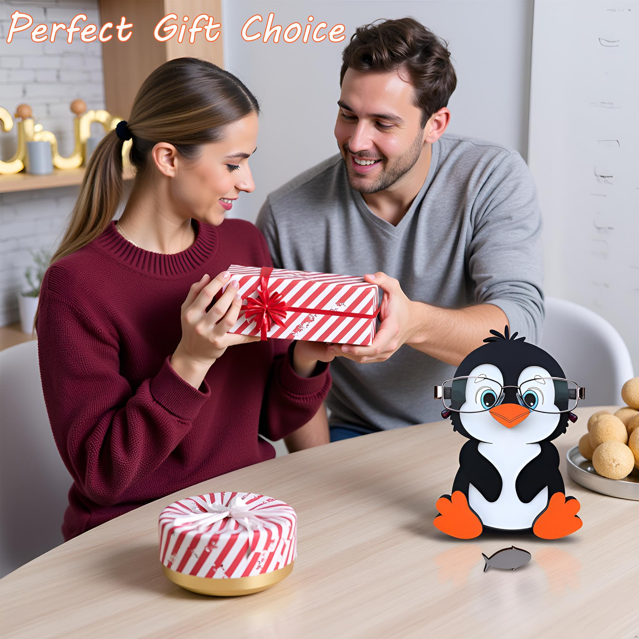 Brillenhalter aus Holz, kreativer niedlicher Tier-Brillenhalter, handgefertigt, kreatives Sonnenbrillen-Display für Desktop-Accessoire, Heimbüro-Dekor, Geburtstag（Hund） (Pinguin)