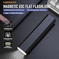 Vista 2 de Hoxida Linterna EDC recargable de alto lúmenes, mini linterna de bolsillo con botón estroboscópico táctico, linterna plana pequeña EDC magnética