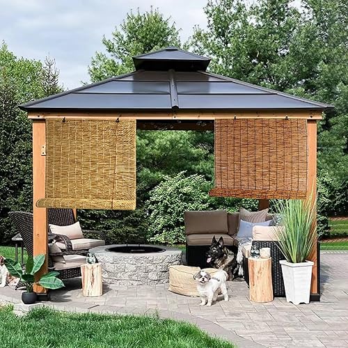 Miniatura 4 de Persianas enrollables de bambú, persianas de bambú al aire libre, cortinas de caña retro impermeables de bambú, cortina de bambú para privacidad en