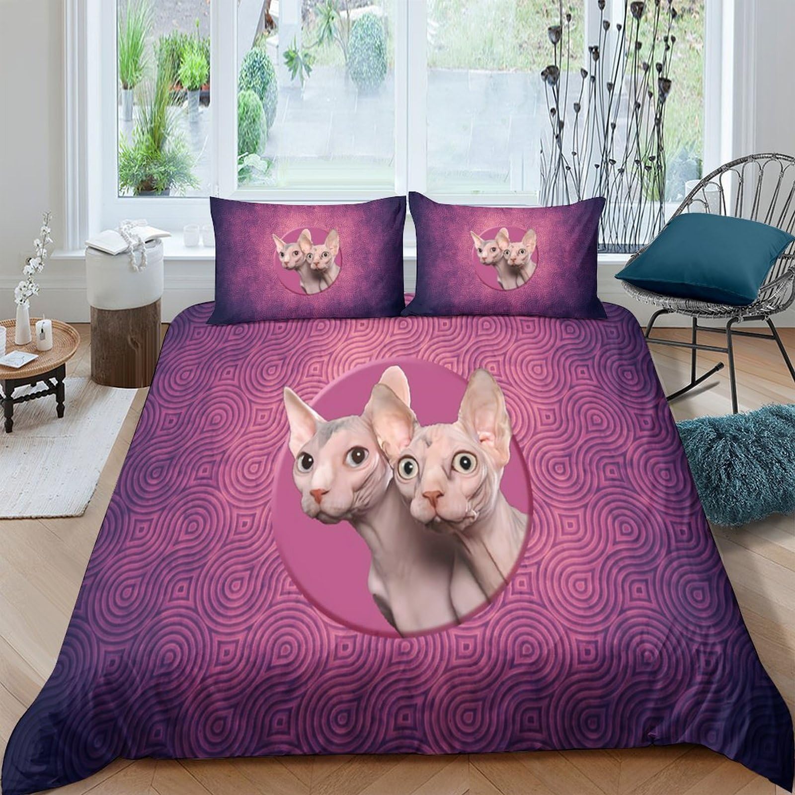 Ctjqhvkz Style-4 3D Printed Purple Sphynx Cat Fitted Sheet Microfiber Soft Bed Cover For Bedroom Dorm Mattress Protection Decor Single（135X200cm）