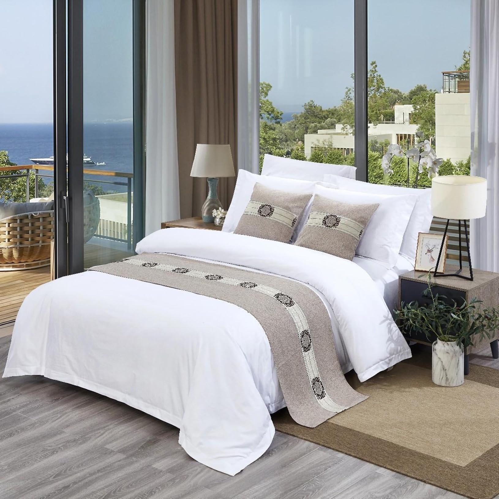 TTiiLoe Hotel Bed Runner Double-sided Bed Cover, Cotton Linen Bed Scarves Bedspreads Throw Decor Protection, A-Khaki, 50 * 210cm for 1.5m Bed