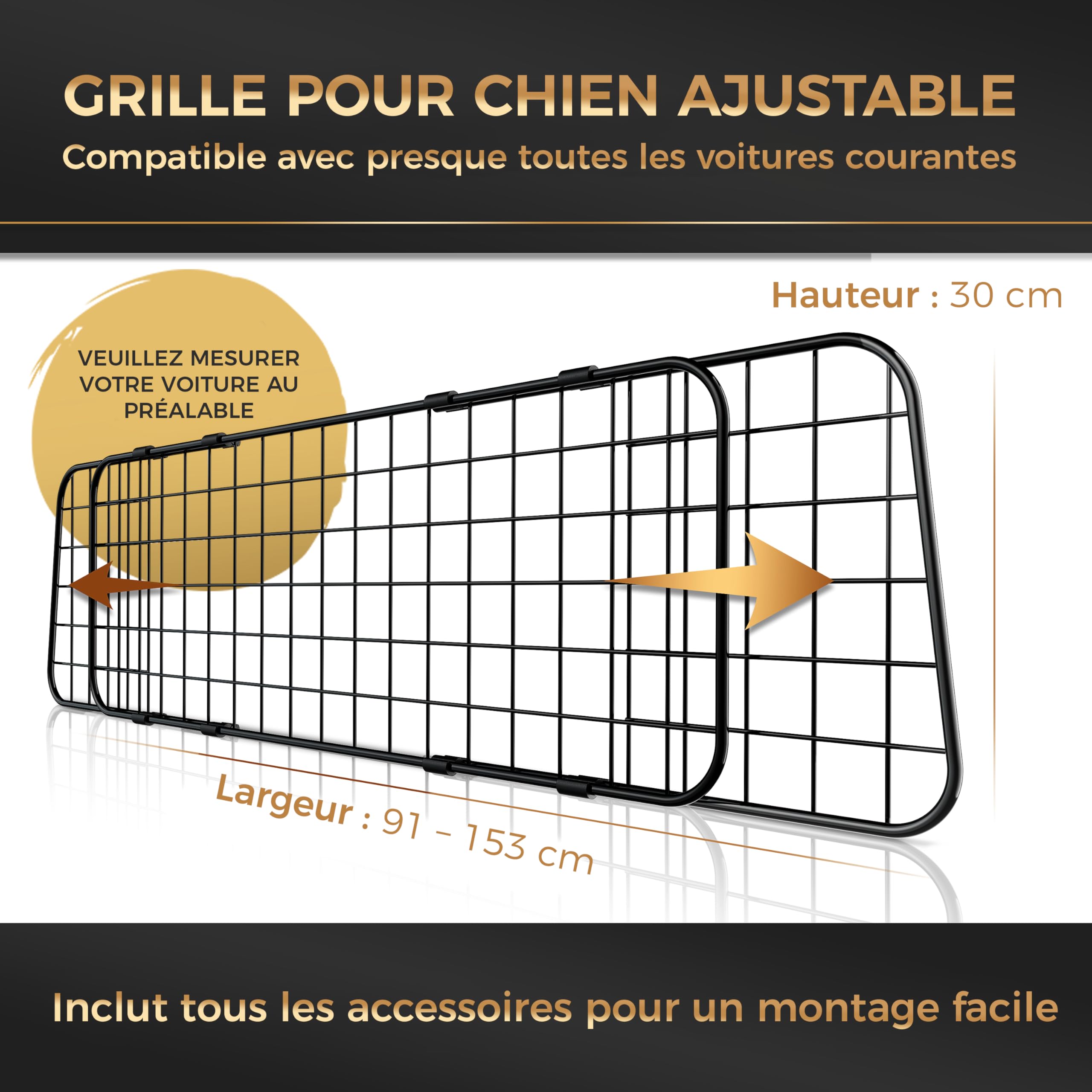 Heldenwerk Grille Voiture pour Chien Universelle pour Chien - Barrière de Protection pour Coffre avec Fixation à l'appui-tête réglable en continu