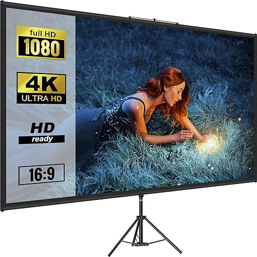VEVOR Pantalla de proyector de trípode con soporte de 80 pulgadas 169 4K HD soporte de pantalla de proyección HD sin arrugas, pantalla portátil