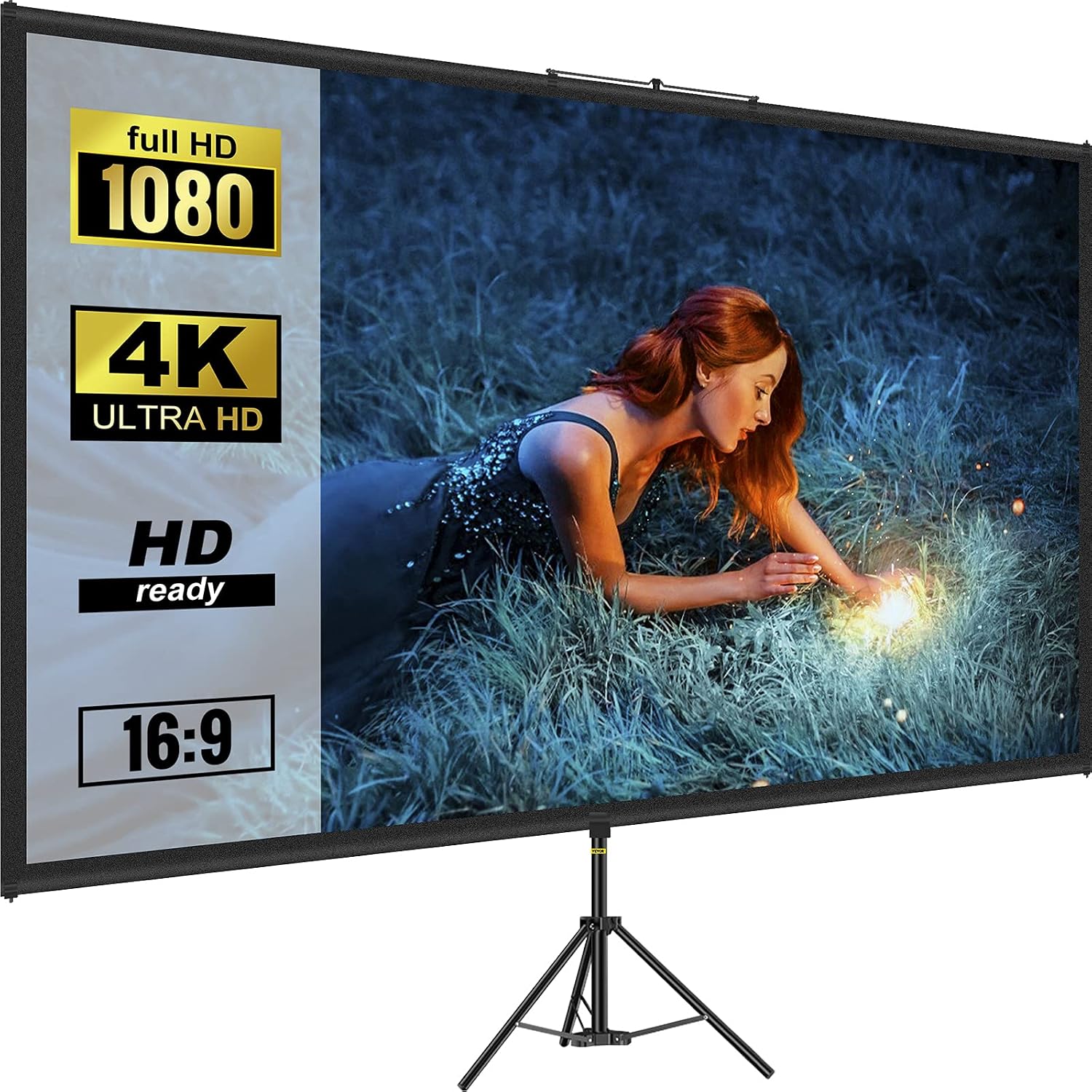 VEVOR Tripod Projector Screen with Stand 90 inch 16:9 4K HD Projection ...