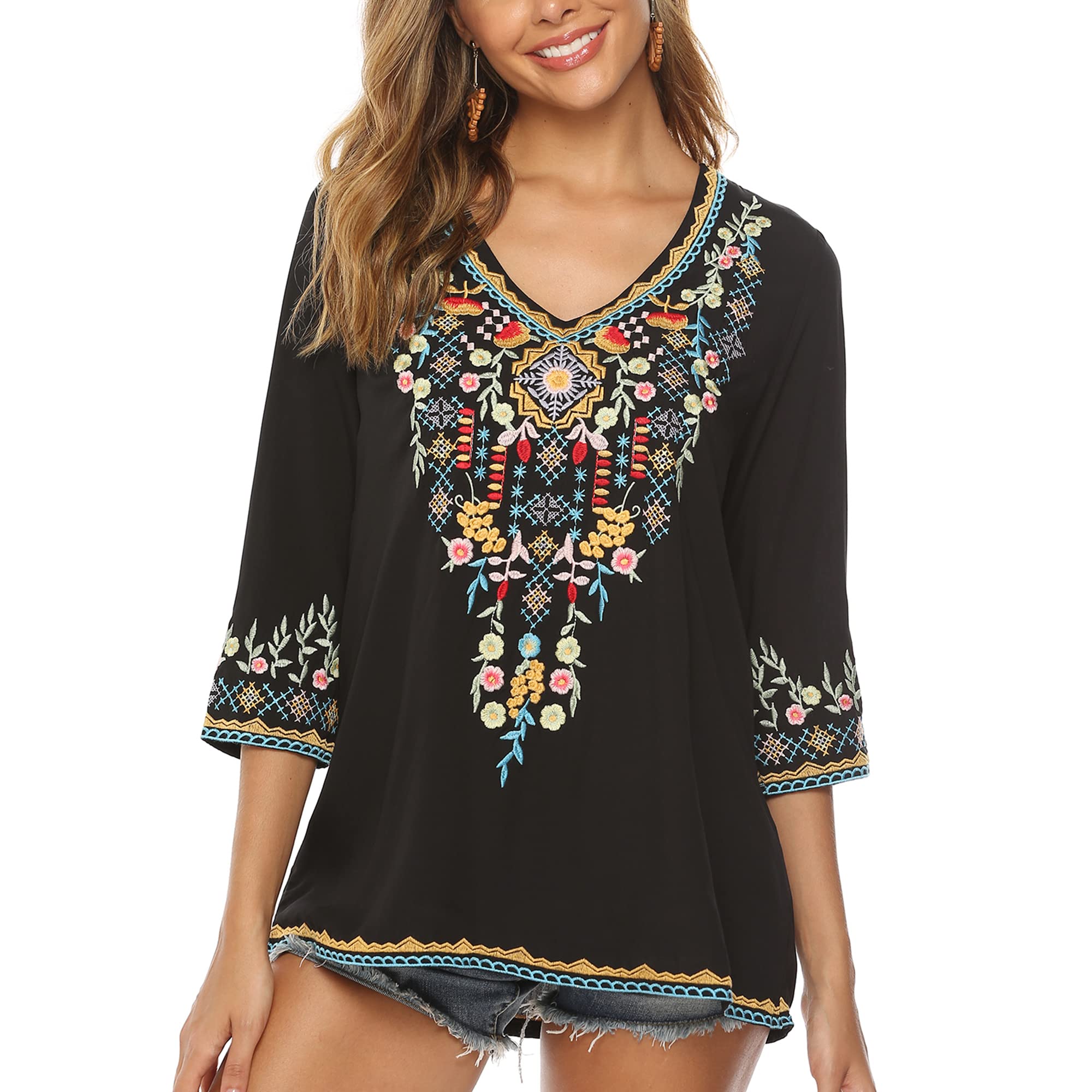 La Mariposa Libre Plus Size Mexican Peasant Blouse - Greige Multi La Mariposa Libre Plus Size Mexican Peasant Blouse - Greige Multi