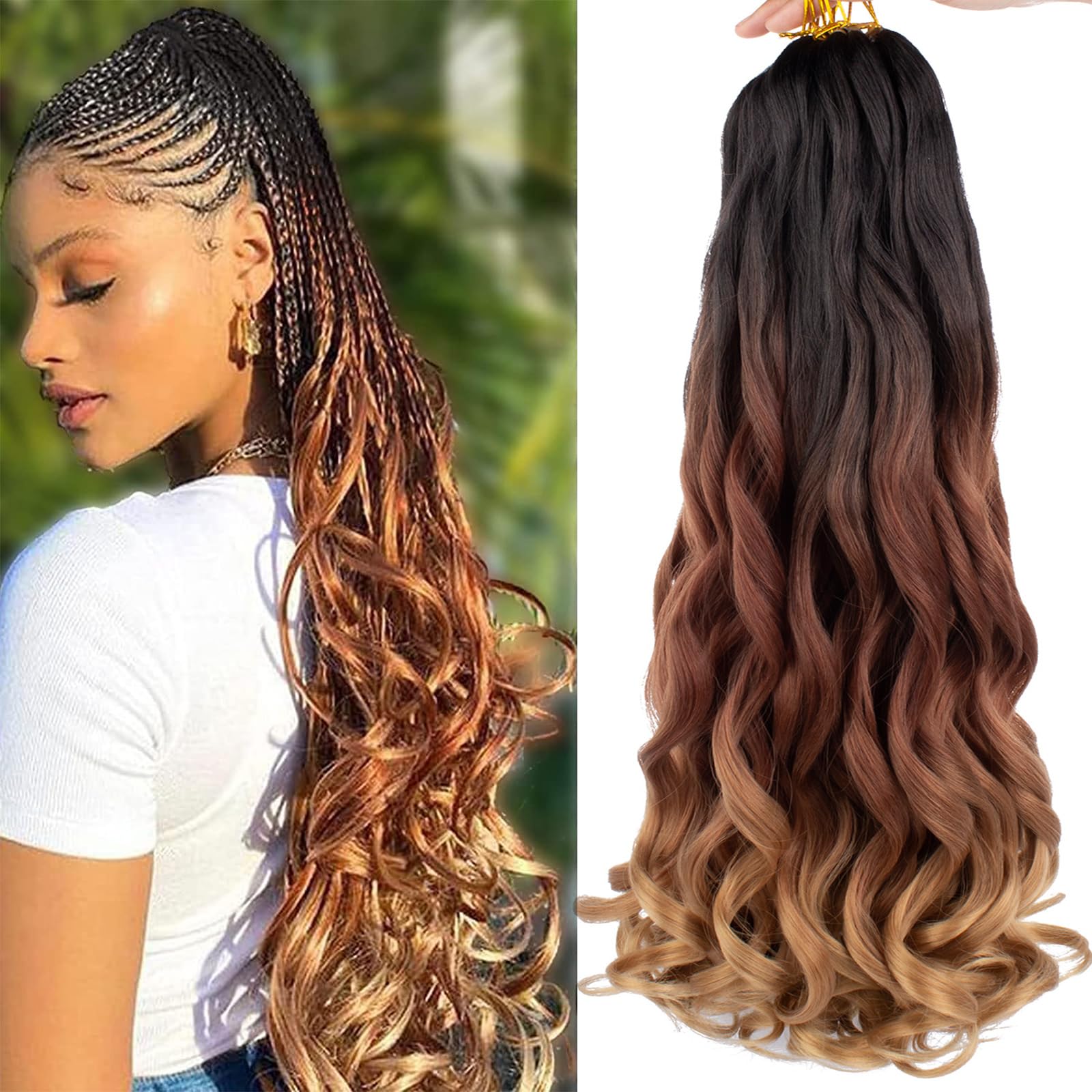 Mscat 26 Inch 8 Packs Pre Stretched French Curly Braiding Hair Loose Wave Bouncy Hair Extensions 1B3027#, 26 Inch (Pack of 8)