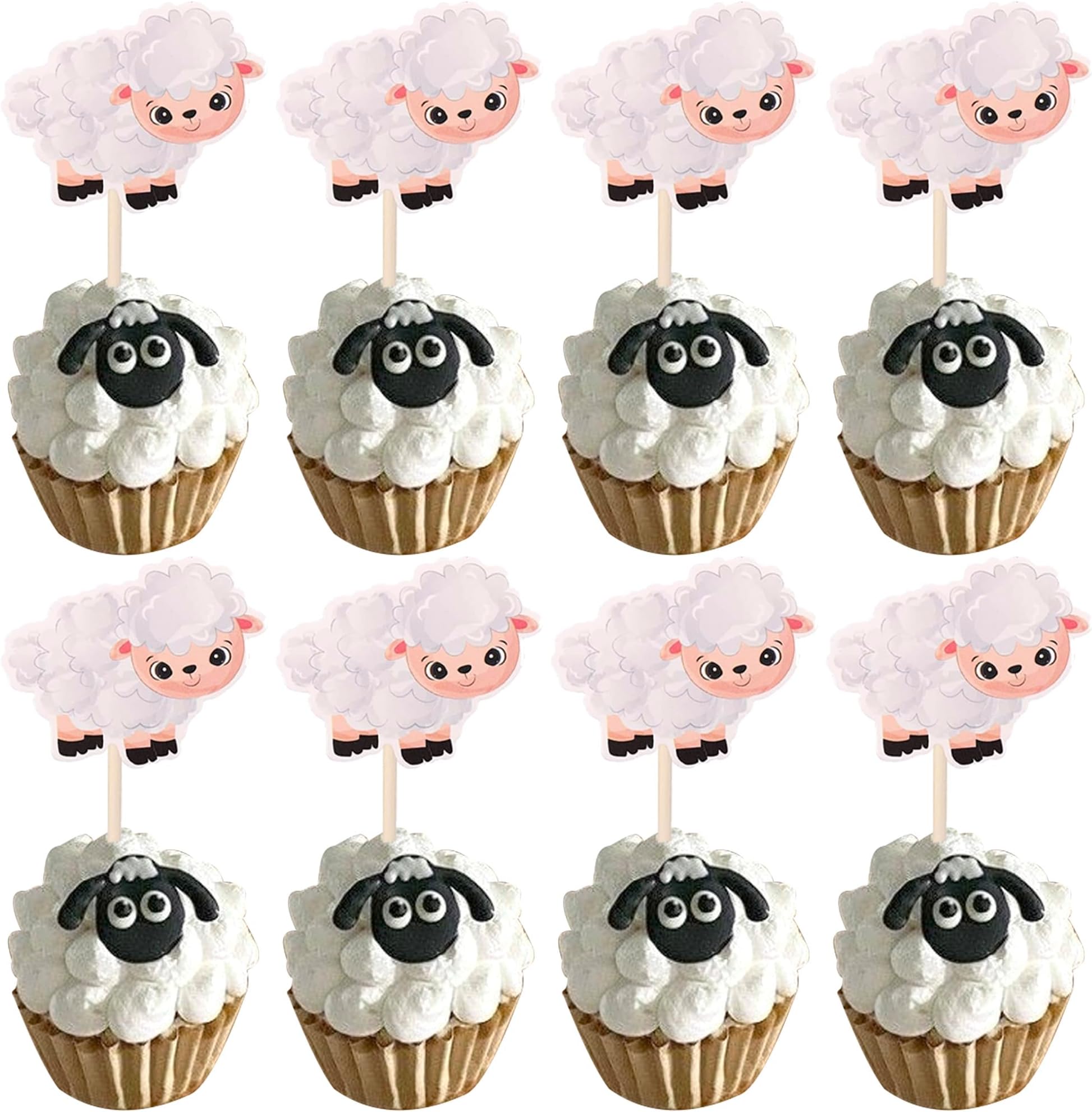 24 Pack Sheep Cupcake Toppers Farm Animals Theme Cupcake Picks Decorations for Baby Shower Kids Boys Girls Birthday Baby Shower Party Supplies