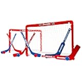 NHL Kids Mini Hockey Goal Set - (2) Mini + Knee Hockey Goals, (4) Youth Sticks, (2) Goalie Sticks + (4) Foam Balls - Knee + Mini Hockey Set