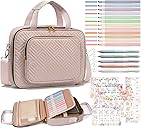 Bible Cover Case for Women, Large Bible Bag w/Shoulder Strap, Bible Study Supplies Journaling Kit Pink Book Carrying Case with Pastel Highlighters Tabs, Christmas Christian Gifts for Women Mom Friends