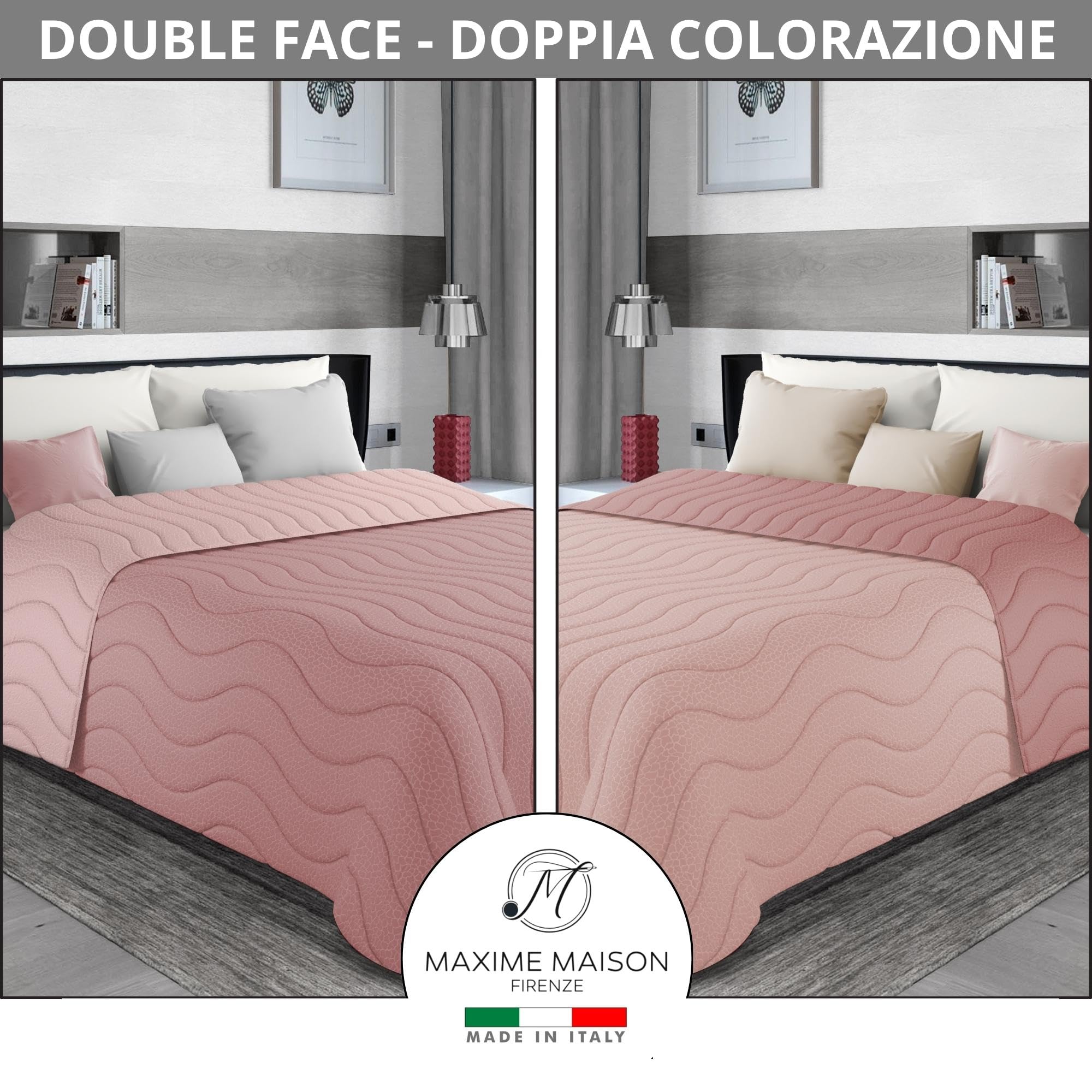 MAXIME MAISON - Copriletto Matrimoniale Mezza Stagione (100 gr/mq) Trapuntino Matrimoniale, Trapunta Matrimoniale Leggera e Double Face, Letto Mezza Stagione in Morbida Microfibra, Made in Italy