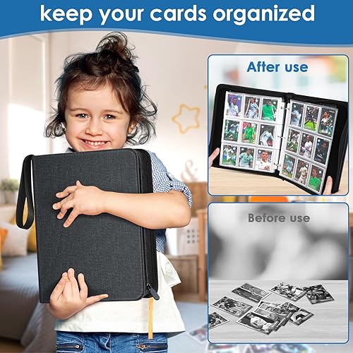 Miniatura 5 de Carpeta de 900 bolsillos para tarjetas intercambiables, tarjetero de béisbol de poliuretano premium con mangas, protectores de tarjetas de béisbol