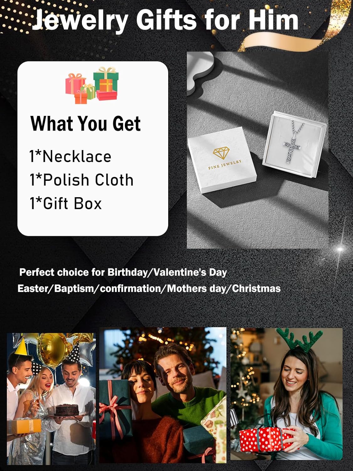 Cross Necklace for Men 925 Sterling Silver Men's Cross Necklace Catholic Religious Gifts - Image 7