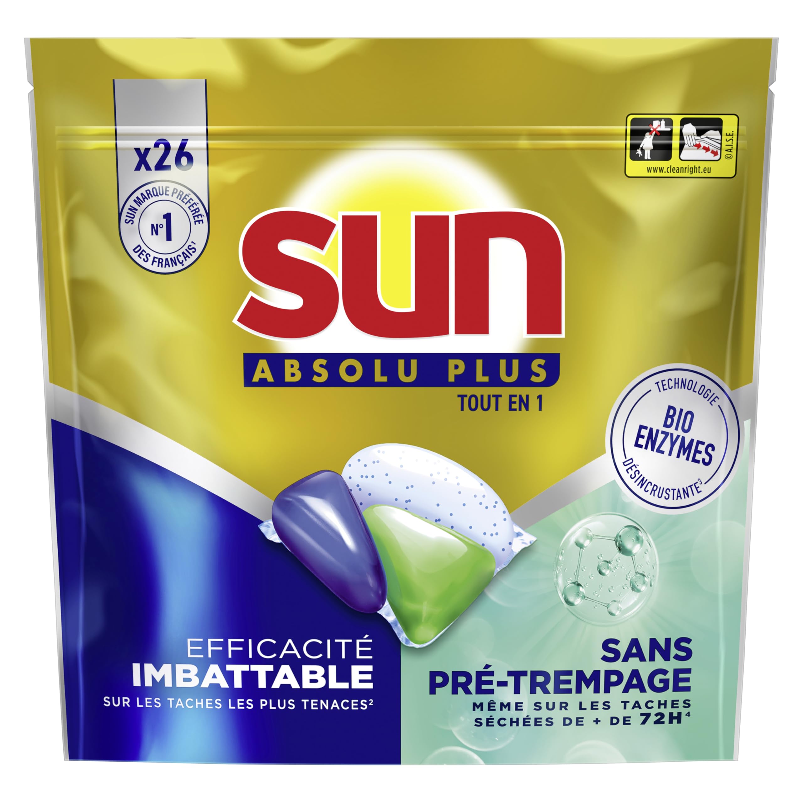 Sun Pastilles Lave-Vaisselle Pastilles Lave-Vaisselle Tout-en-1 Bio-Enzymes