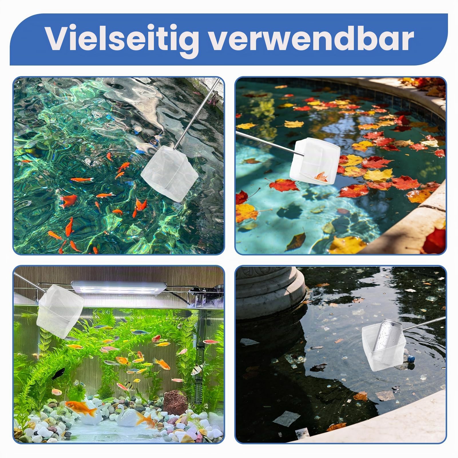 Kescher Aquarium, 2 Stück Aquarium Kescher mit Ausziehbarem Edelstahlgriff Langem Griff Ausziehbar bis zu 40 cm, 8CM Mini Aquarium Netz quadratische Maschen für Aquarien & kleine Teiche