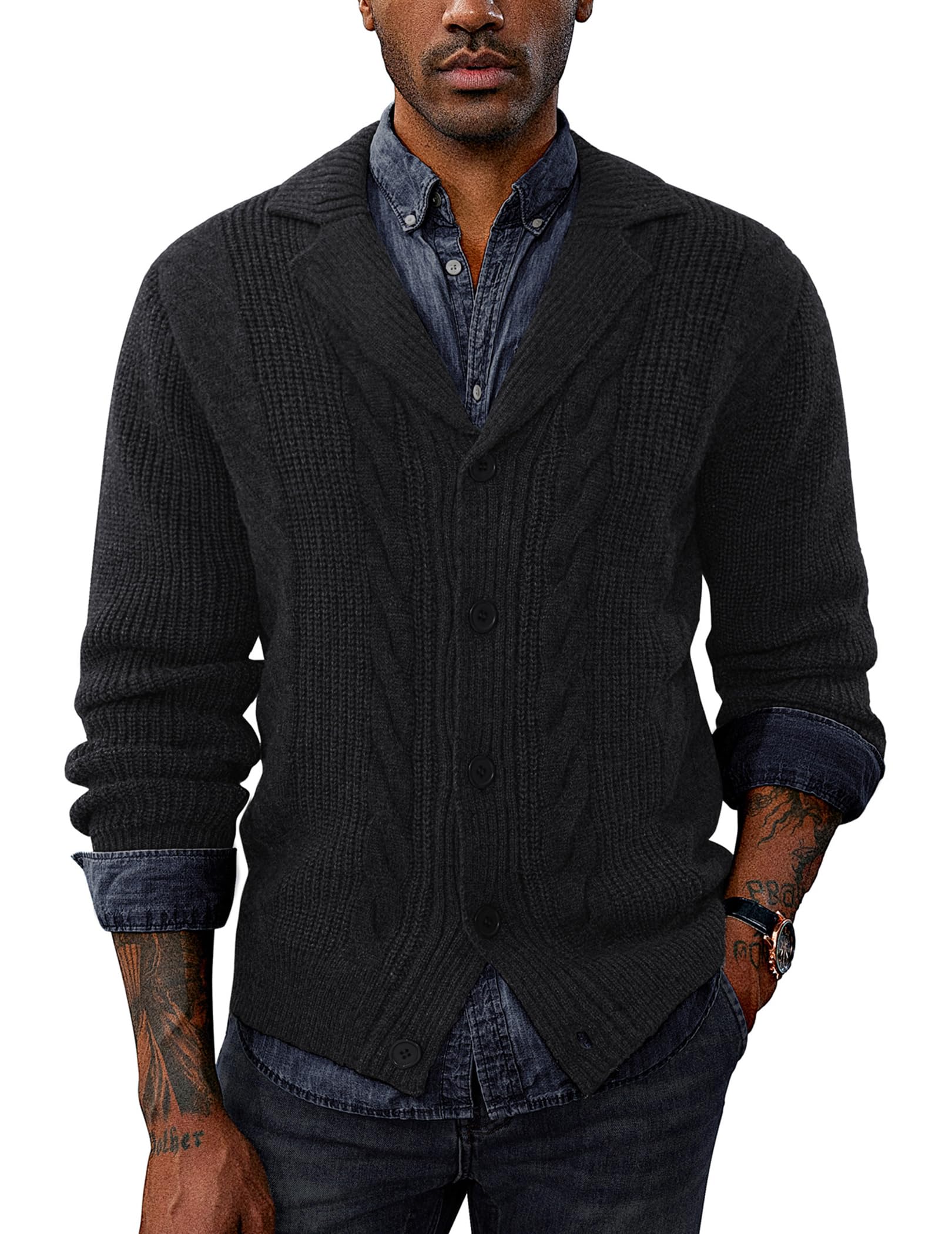 PJ PAUL JONESMen's Shawl Collar Cardigan Sweater Casual Button Down Cable Knitted Sweater
