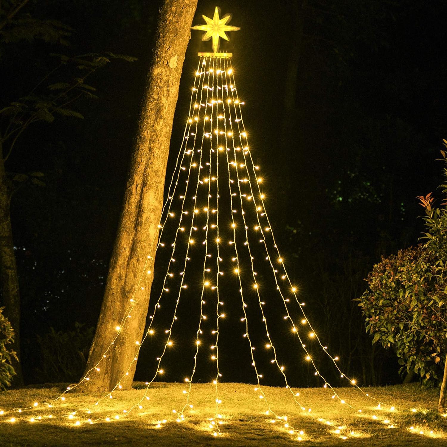 FUNIAO Christmas Decoration Lights, Outdoor String Lights with Dippers Tree Topper, 320 LED Outdoor String Lights for Christmas, Holiday, Wedding, Party (Warmwhite)