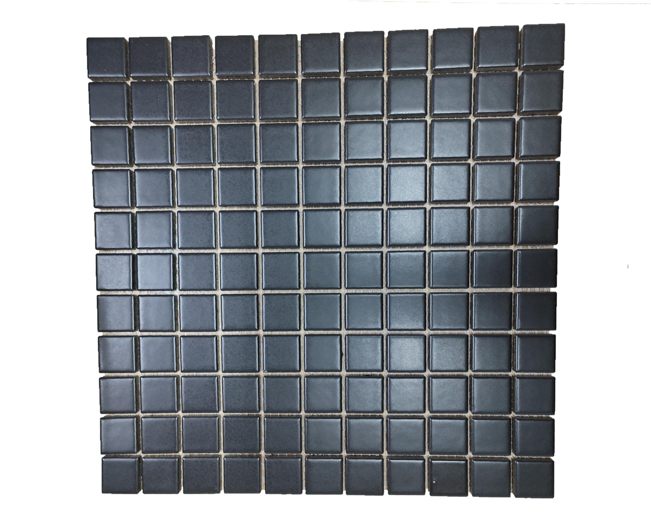 Modelo M019 (Negro Mate) Mosaico enmallado de Porcelanico. Medida 2,5x2,5cm. Pegado en Mallas de 30x30cm.