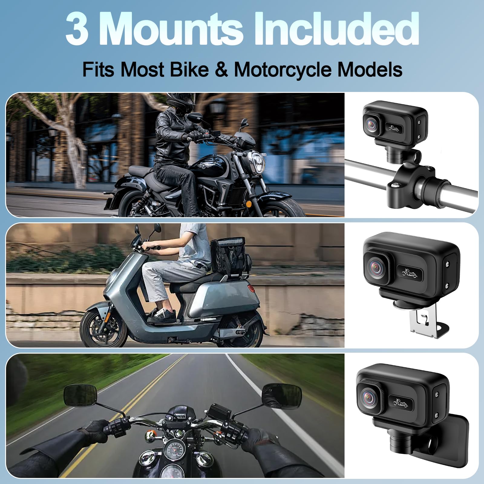 Kamera motocyklowa, WiFi 2K i szerokokątna kamera sportowa 120°, blokada zderzeniowa z kamerą G-Sensor, standard IP65 do motocykli, sportów na świeżym powietrzu