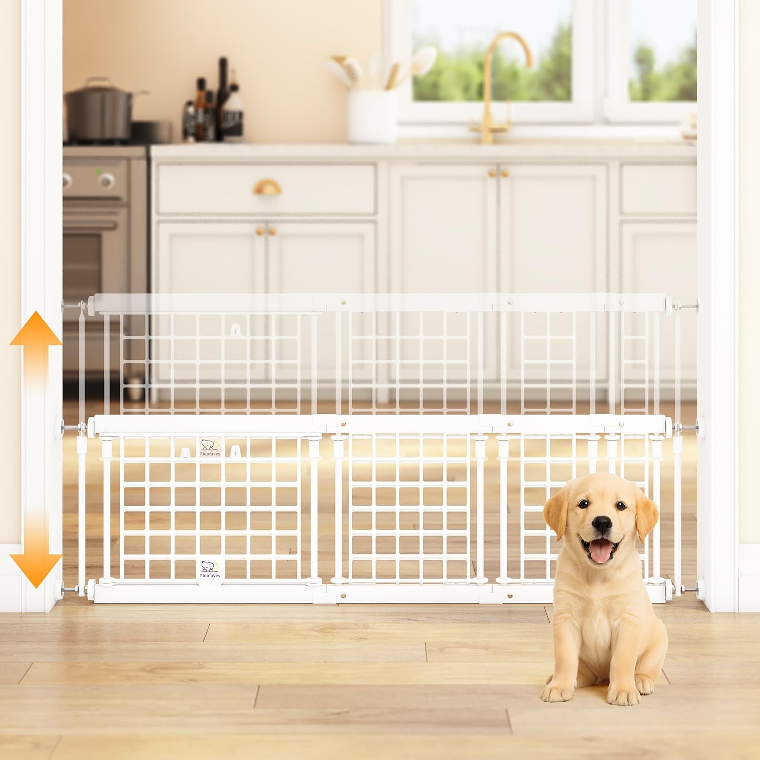 Adjustable Dog Gate - 13-22 Inch Height, 18-43 Inch Width Extension - No Drill Pet Gate for Doorways, Stairs, Puppies & Toddlers - Heavy Duty Metal Safety Gate