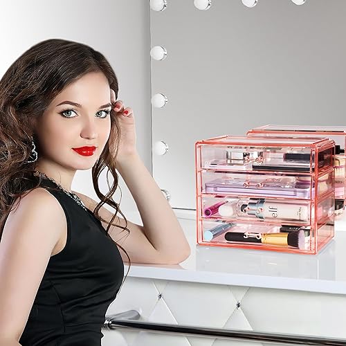 Miniatura 4 de Sorbus Organizador de maquillaje  Organizador de maquillaje acrílico de 4 cajones y almacenamiento para cosméticos, joyas, suministros de belleza,
