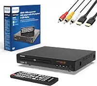 Philips Leitores de DVD para TV com porta HDMI 1080p reprodutor de DVD HD para Smart TV, dispositivo de controle remoto, mini DVD CD Player para sistema estéreo doméstico, cabo HDMI e RCA incluídos