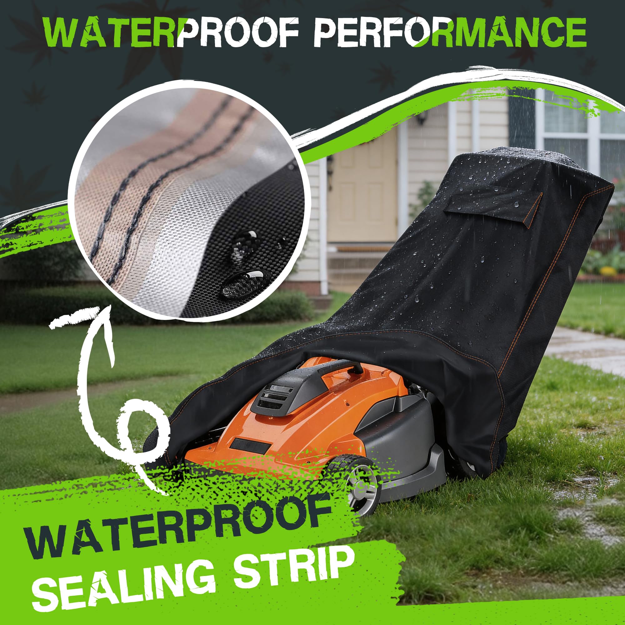 Fundas impermeables para cortacésped, protector anti-UV, con rejillas de ventilación y correas elásticas, 210D Oxford resistente a la intemperie (188 x 102 x 66 cm)