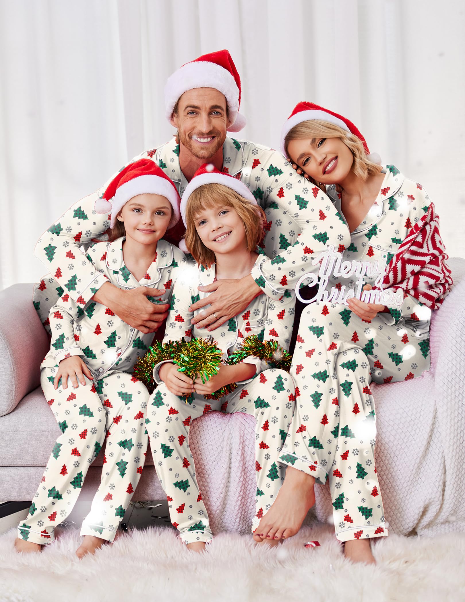 Ekouaer Pijamas familiares de Navidad a juego de manga larga con botones para festivales y fiestas