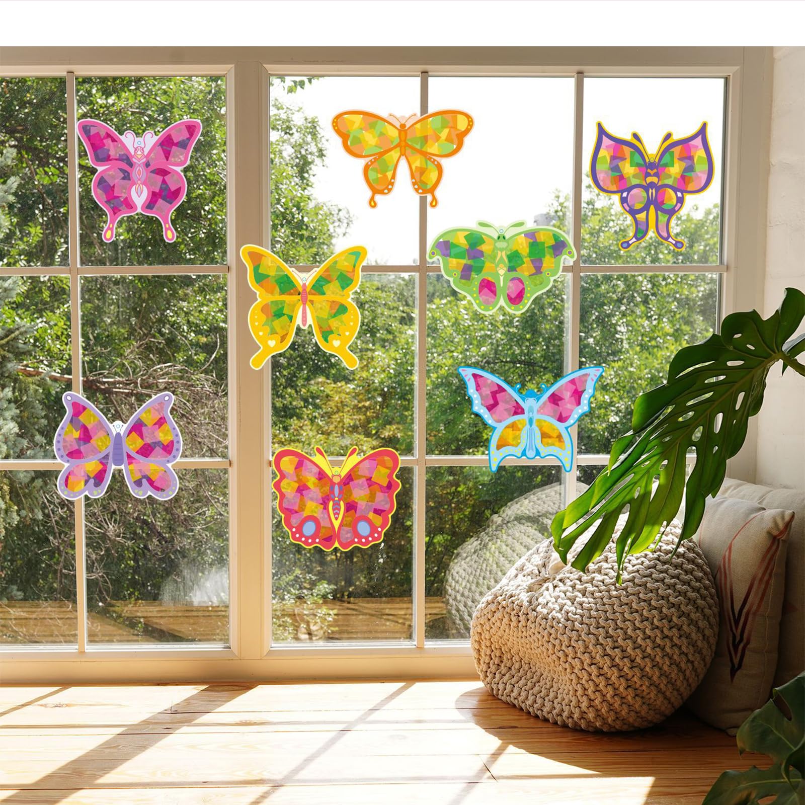 Gemejutor Decoraciones De Ventanas Manualidades Niños Primavera – 24 Mariposas Kit Manualidades DIY Decoraciones Ventanas Papel con Lámina Autoadhesiva, Manualidades Primaverales para Niños Jardín — view 5