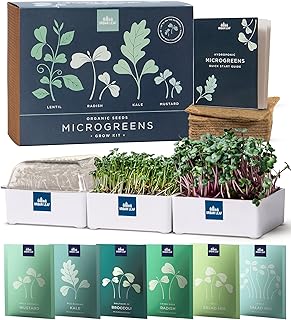 Microgreens Growing Kit – Indoor Organic Micro Greens Sprout Seeds Kit – Includes 6 Seed Packets - Enjoy More Variety - Self-Watering Microgreens Growing Trays & Mats - Sprouts Growing Kit