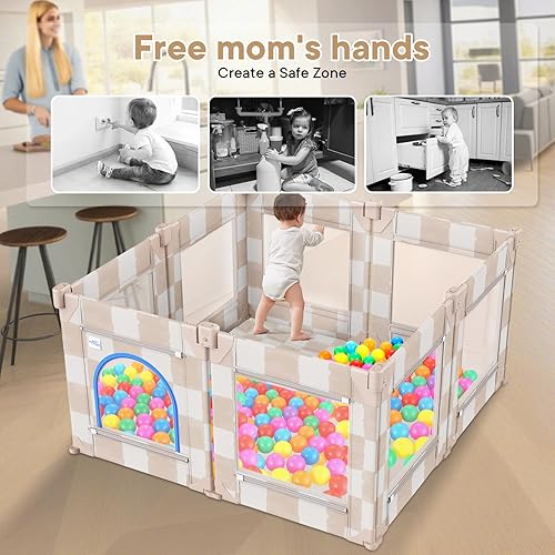 Miniatura 4 de Tiny Marvels Corralito para bebés, 50 x 50 pulgadas para bebés y niños pequeños, corralito plegable para bebés, patio de juegos para bebés con malla