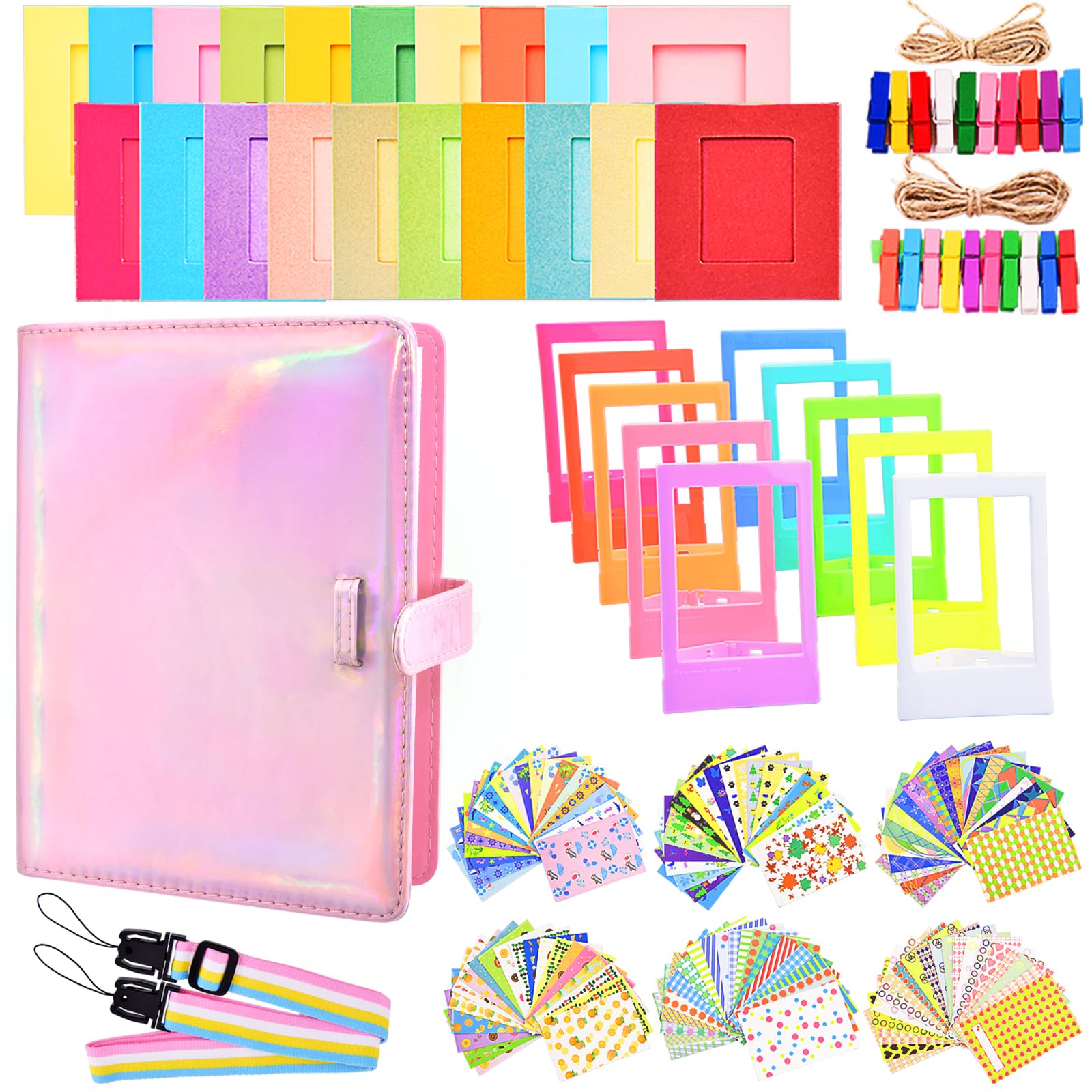 Sunmns Accessories Bundle Kit Compatible with Fujifilm Instax Mini 12 11 9 8 90 70 Instant Camera, Includes Album, Film Stickers, Photo Frames, Hanging Frame, Strap (Bright Pink)-image-27