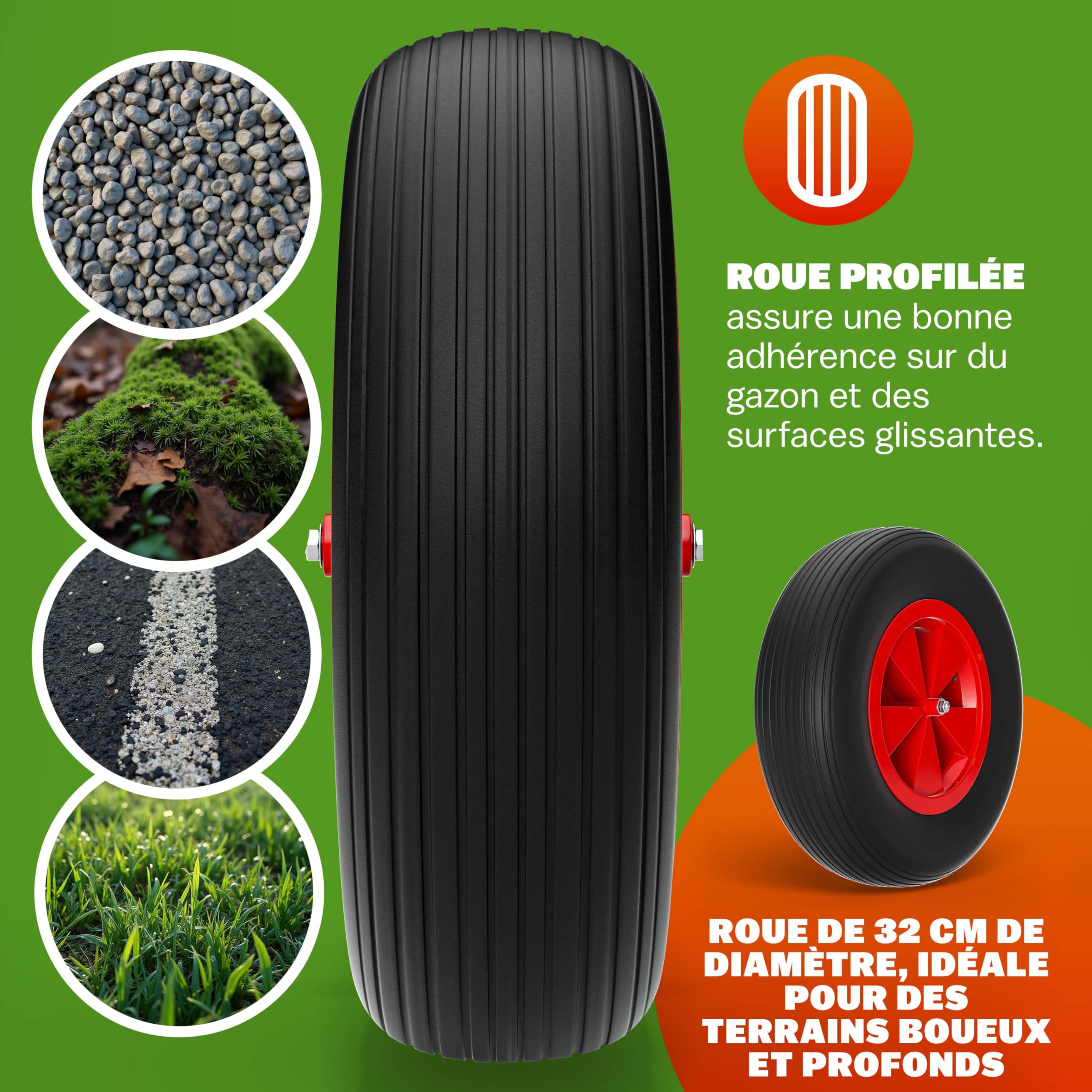GARDEBRUK® Brouette 80L Max. 100kg galvanisée poignée Caoutchouc brouette Jardin brouette de Chantier Jardinage Chariot de Transport Roue de brouette pneumatique outils jardinage