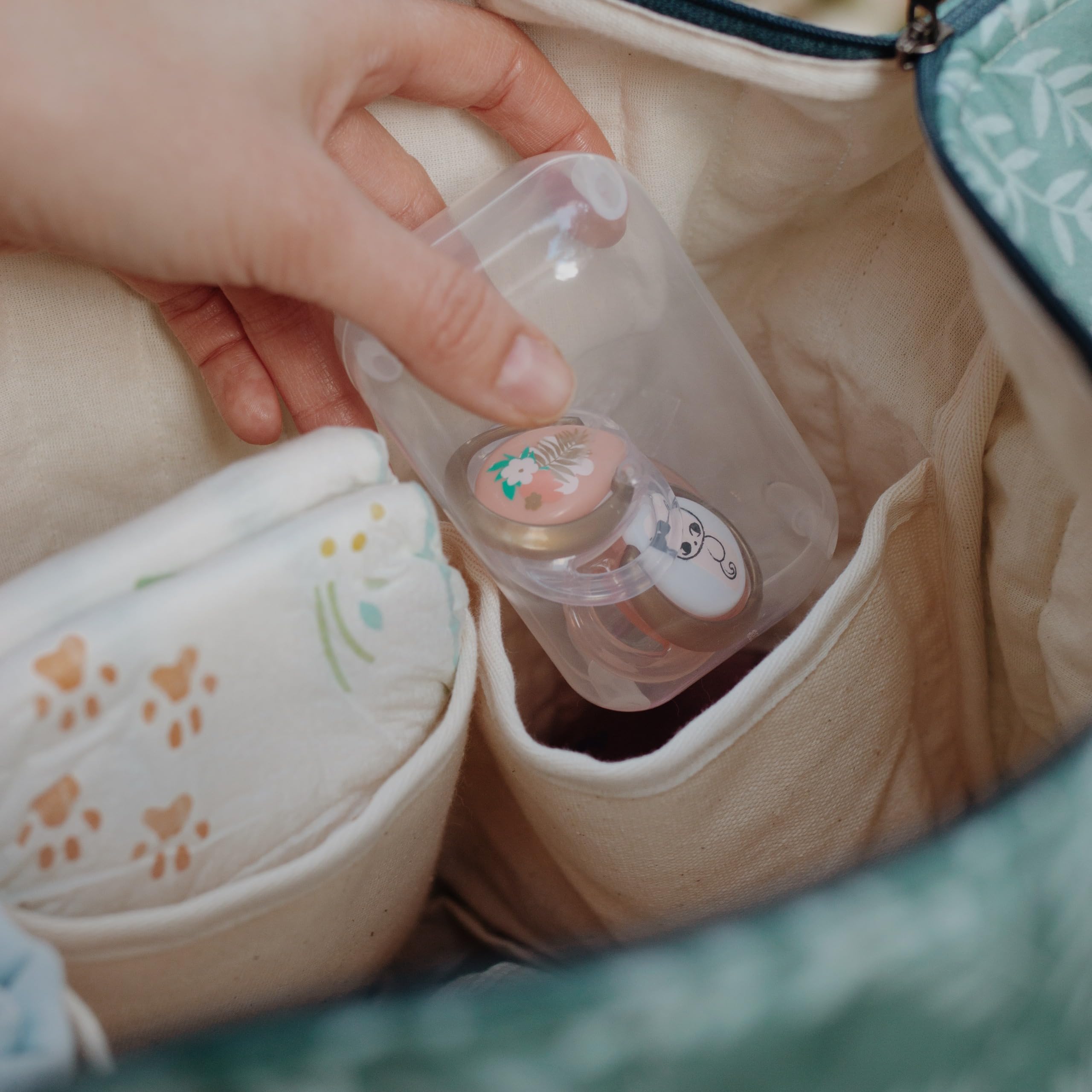 Sac à langer en coton matelassé grande capacité avec 3 poches, poignées en toile