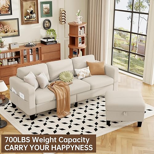 Miniatura 7 de ZeeFu Sofás modulares y modulares para sala de estar, sofá modular en forma de L de 3 plazas de 78 pulgadas con otomana de almacenamiento, moderno