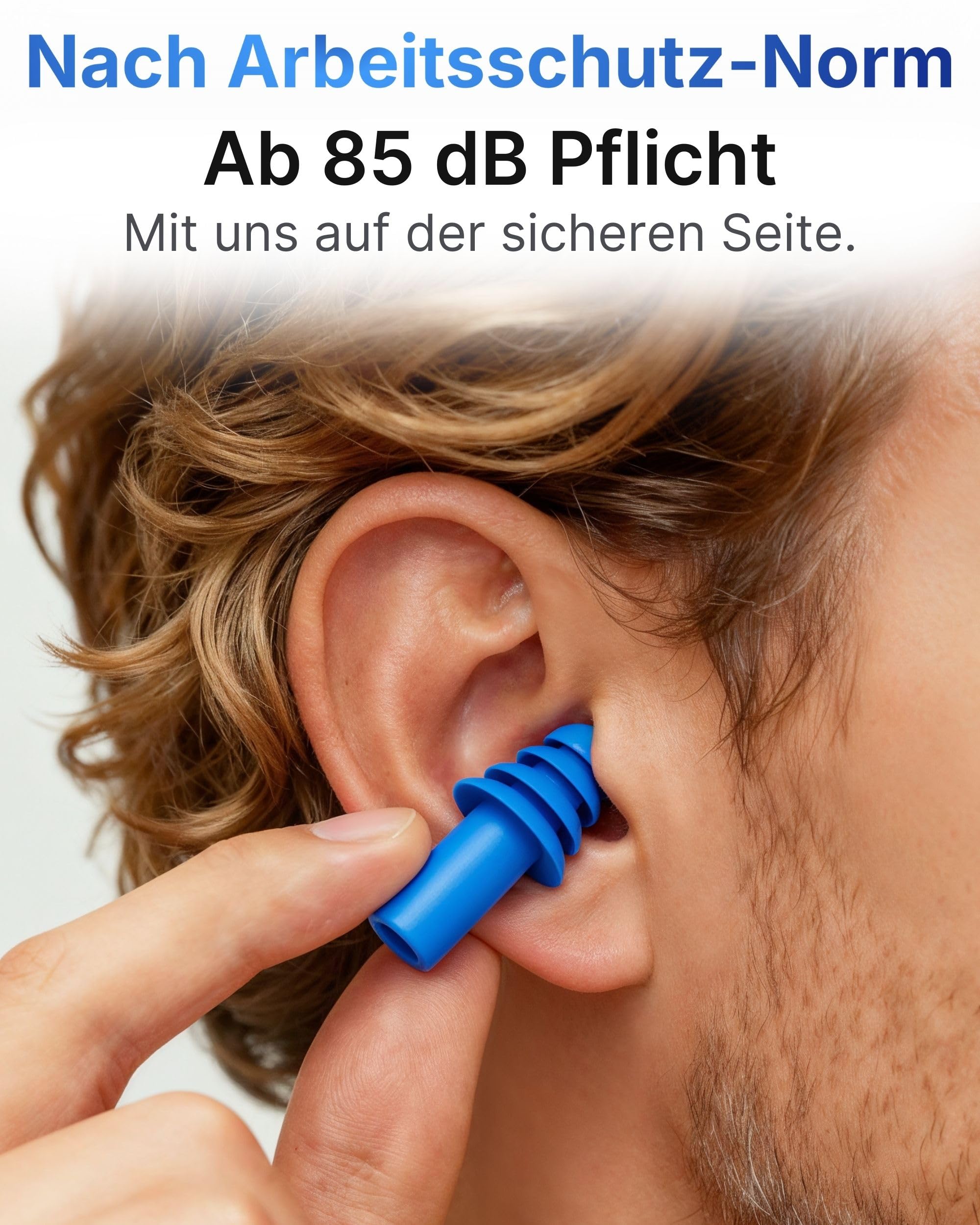 Paire de bouchons d'oreilles réutilisables et détectables bleus avec cordon en tissu SNR 32 dB – Métal détectable pour l'industrie alimentaire – Protection contre le bruit réutilisable – Protection