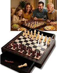 Jogo de Xadrez Clássico Profissional Magnético Grande Luxo Tabuleiro Peças 100% Madeira Reflorestada Acabamento em Verniz