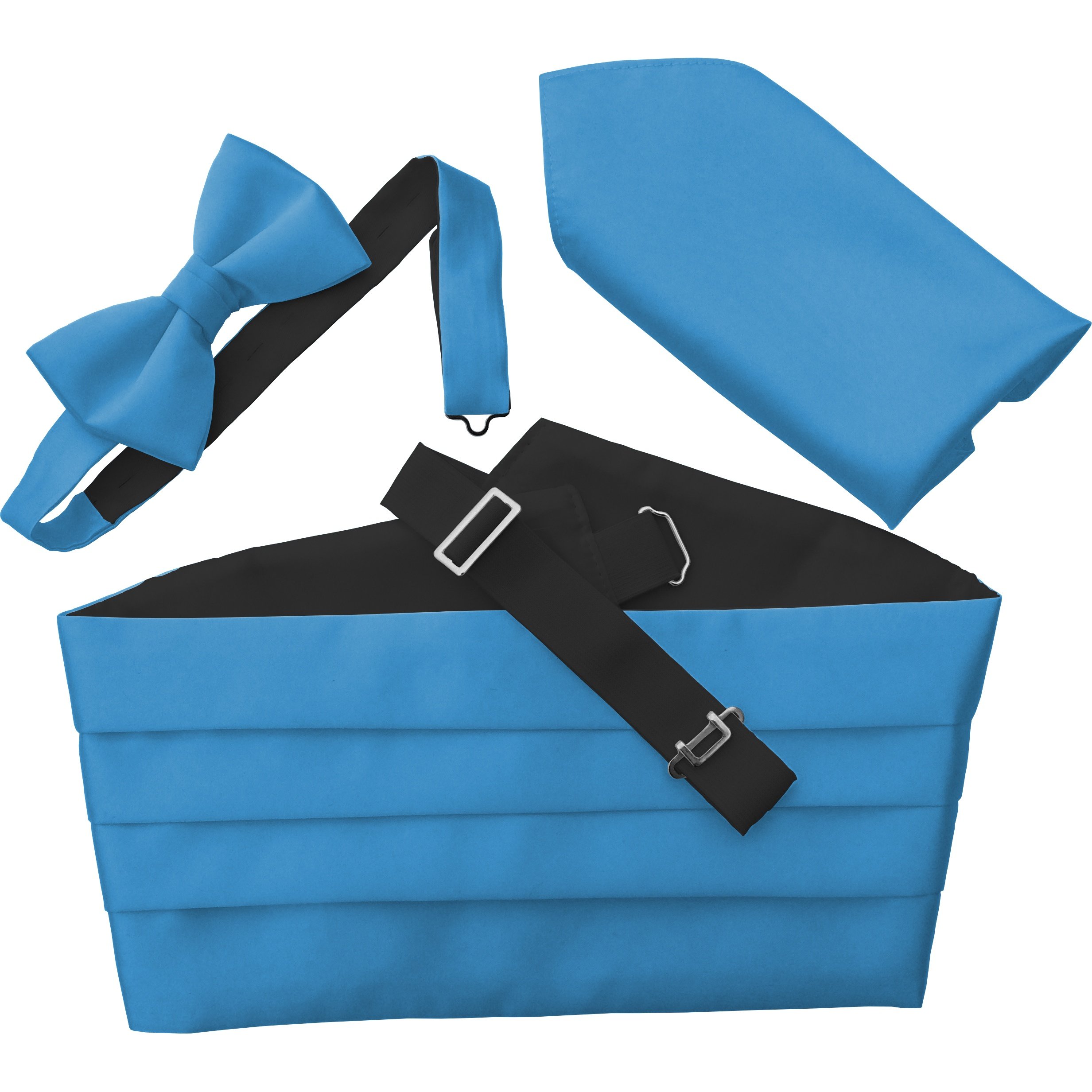 Italian Satin Cummerbund Set: Includes Bow Tie and Handkerchief (Turquoise)