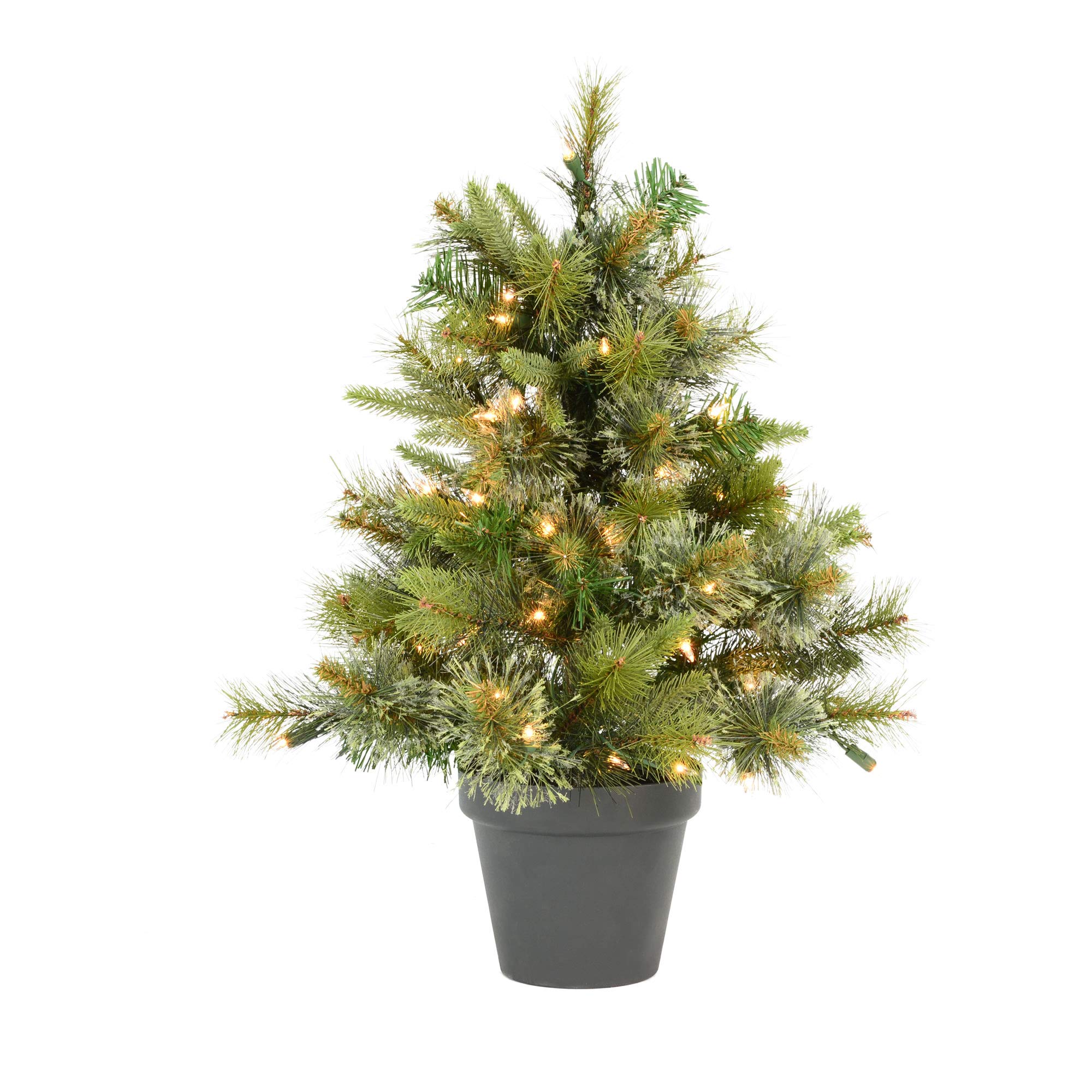 Vickerman 24" Cashmere Pine Artificial Christmas Tree, Warm White Dura-Lit® LED Lights - Faux Potted Christmas Tree - Seasonal Indoor Home Decor