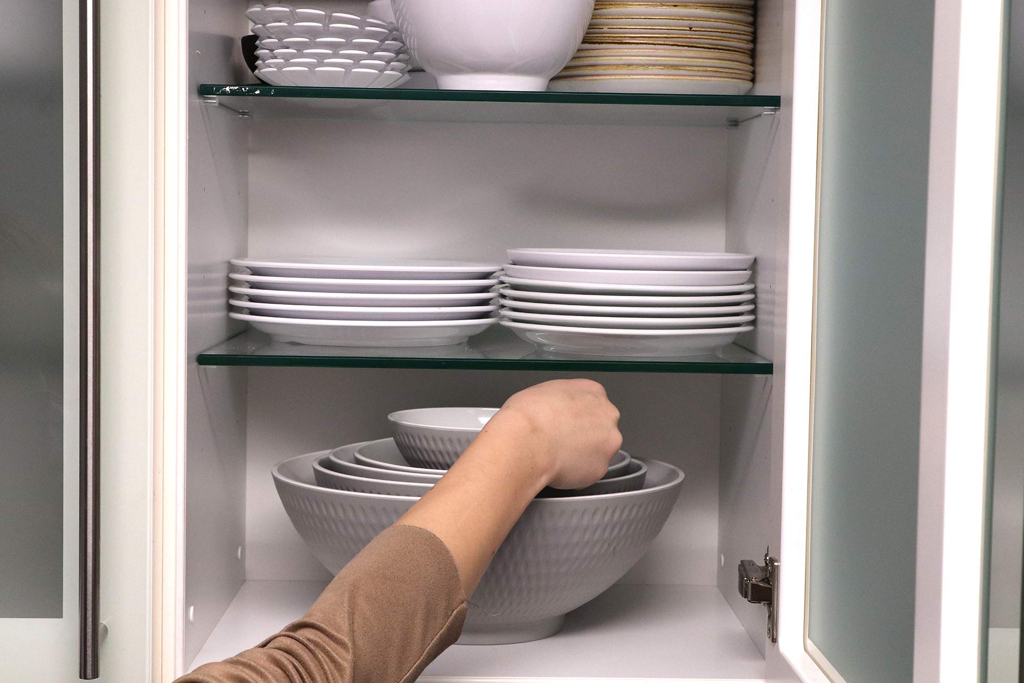 APS 15407 Schale „Asia Plus“ aus nahezu unzerbrechlichem Melamin, vielseitig einsetzbare, stapelbare Kunststoffschale, Salatschüssel, grau / creme, 32,5 cm, 5,4 Liter